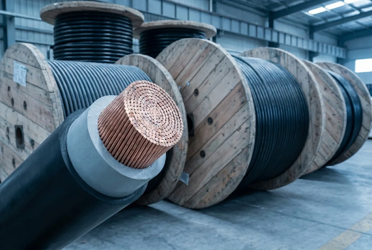 Yaxing marine and offshore cable — tinned-copper shipboard cable on drums and a halogen-free low-smoke cross-section