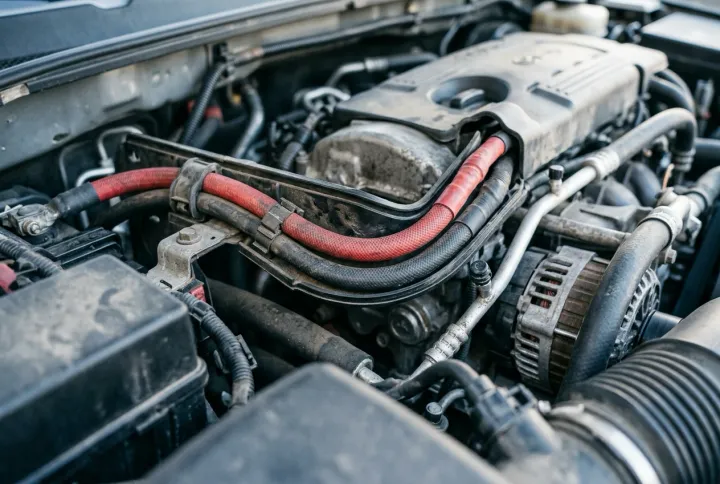 Heavier-gauge battery and starter runs and hot engine-bay routes in cross-linked XLPE FLR2X wire
